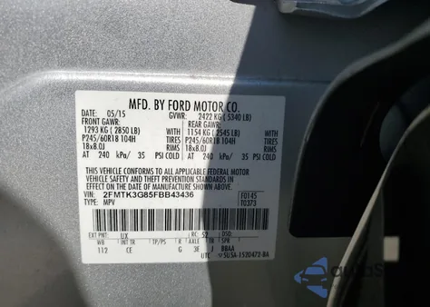 2015 Ford Edge Se из США, поврежденный, VIN 2FMTK3G85FBB43436